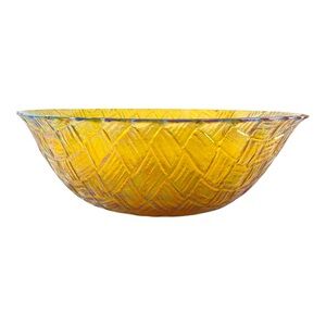 Vintage Indiana Glass Weavetex Basketweave Bowl Marigold Carnival Glass MCM 9”